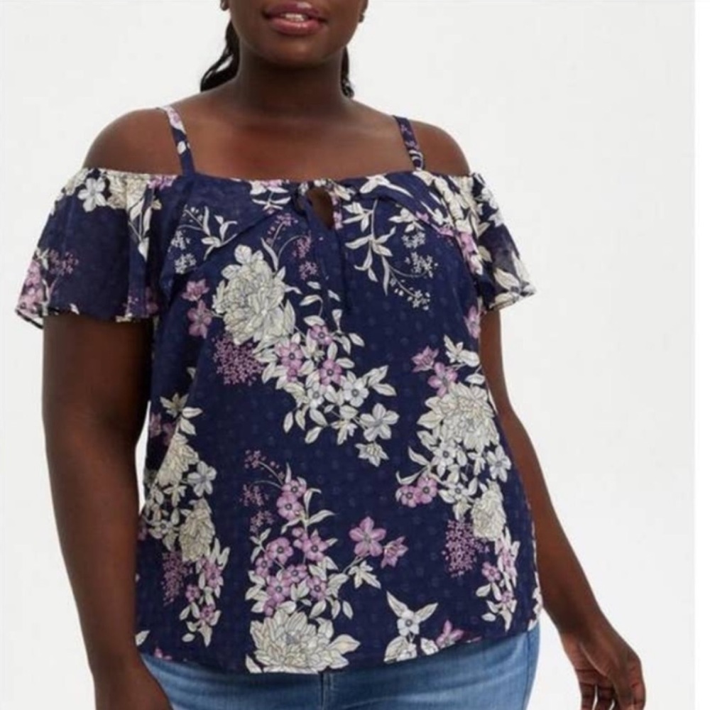 Torrid Clip Dot Cold ShoulderFloral Top Torrid 3